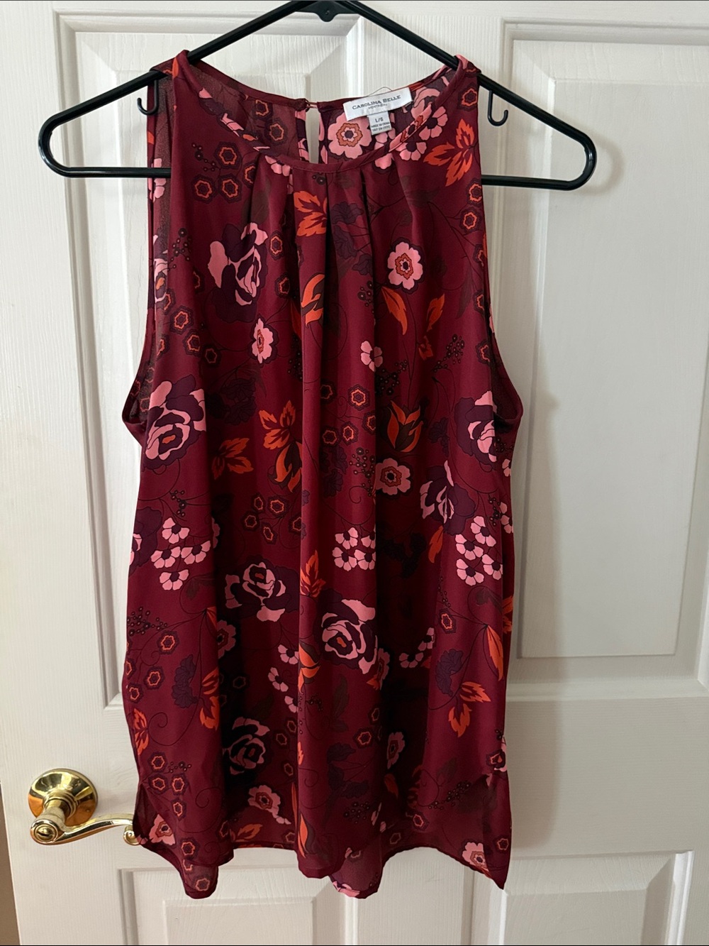 Carolina Belle Sleeveless Floral Blouse - Wine Floral